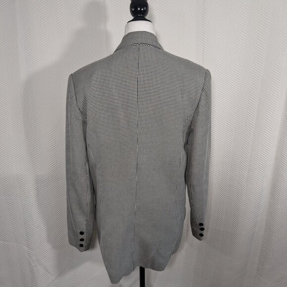 Vintage Houndstooth Blazer Black and White double-breasted Shoulder pads Size 10 - Picture 2 of 12